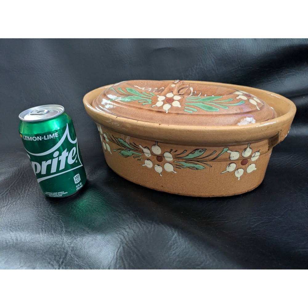 Alsace Casserole Dish Pot France Pottery Stoneware‎ Brown Flowers Oval Lid NEW